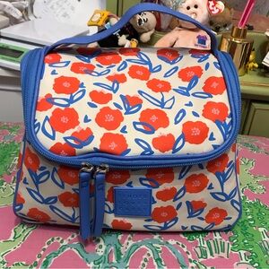 Tender Love + Carry Gambit Toiletry makeup Bag - Red and Blue Floral poppy